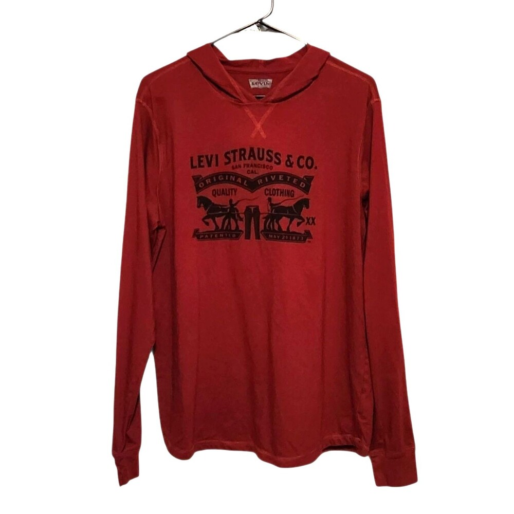 Levi's Long Sleeve Tshirt Hoodie Dark Red w/ Black Logo Mens Large